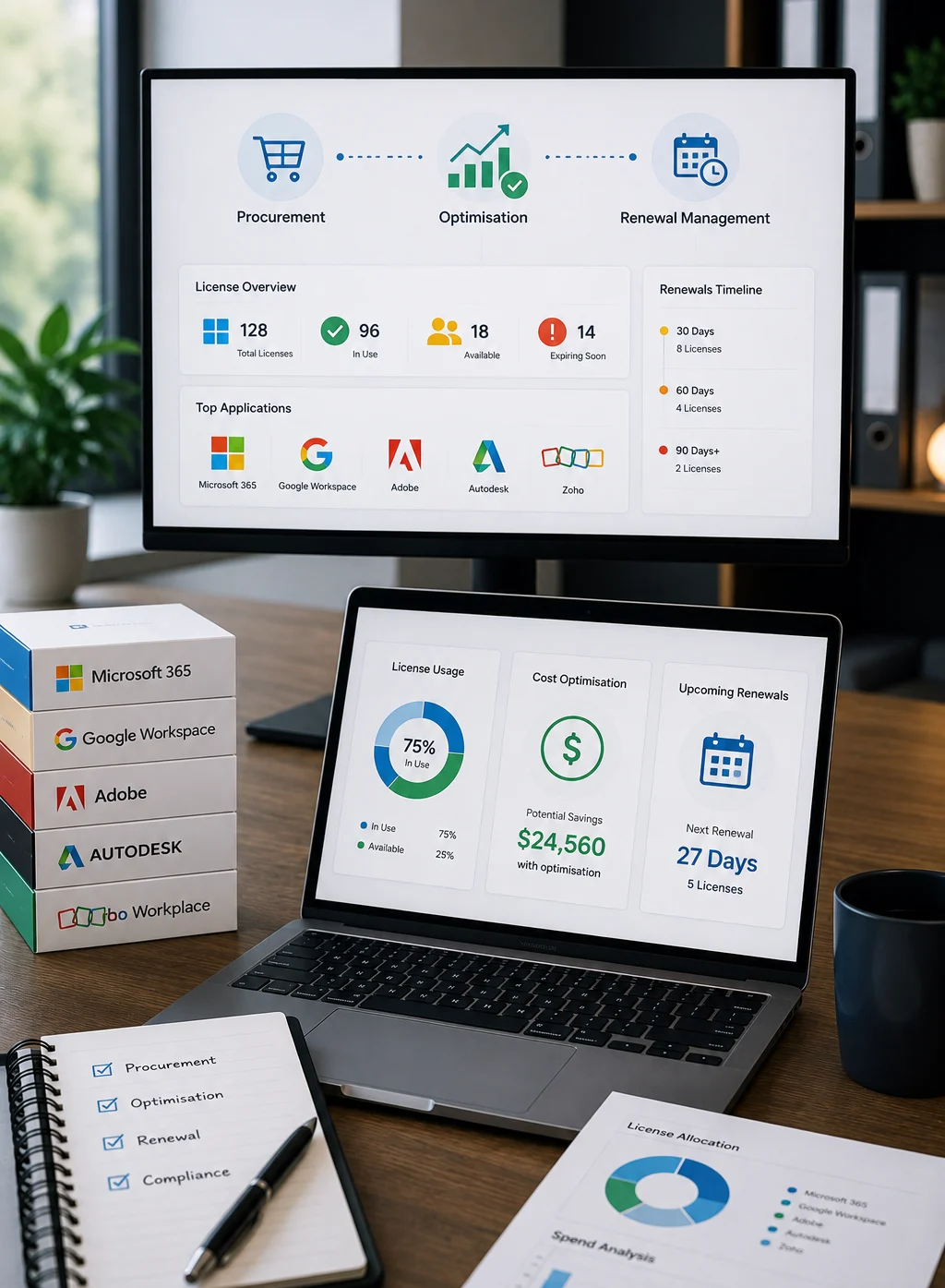 Software licence procurement, optimisation and renewal management